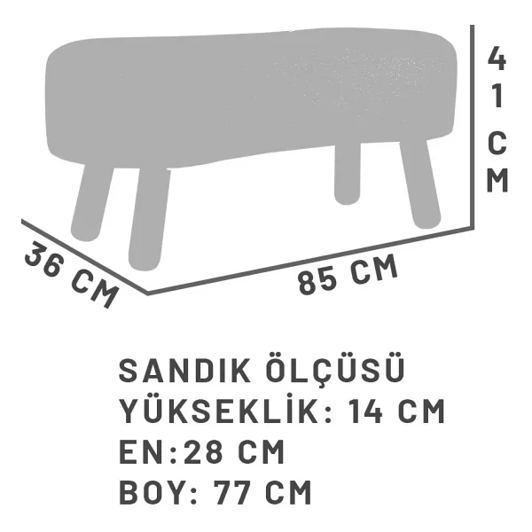 Zem Scala Sandıklı Bohem Ahşap Ayaklı Puf/Bench, Sütlü Kahve - Görsel 5