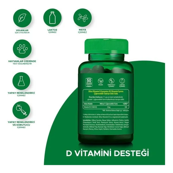 Vitabiotics Ultra Vitamin D Gummies 1000 IU 50 Kapsül - Görsel 4