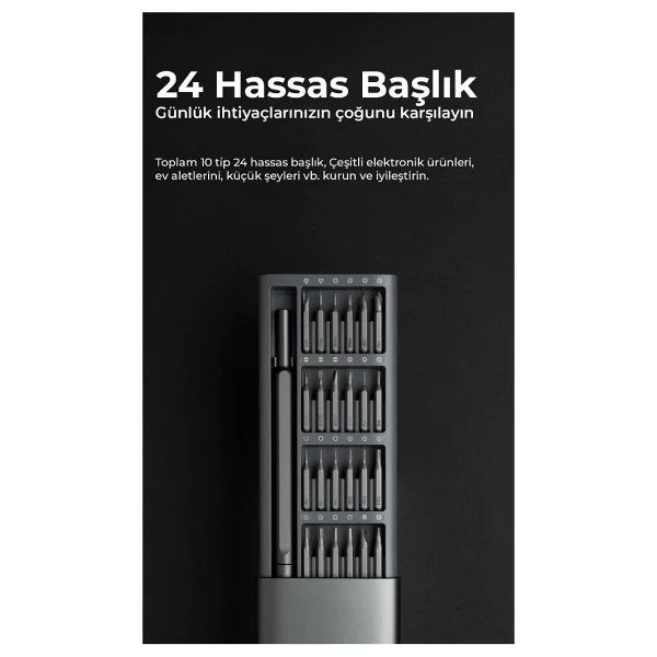 Shaza 24 Parça Hassas Tornavida Seti - Mıknatıslı Alüminyum Kasa Telefon, PC Vb. Tamir Seti - Gri - Görsel 3
