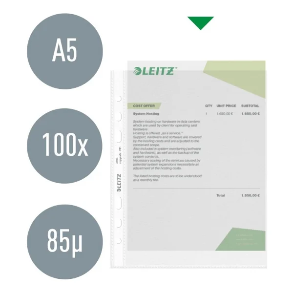 Leitz A5 Şeffaf Poşet Dosya, 10 Adet, 50'li Paket, 6 Delik, Dayanıklı - Görsel 4