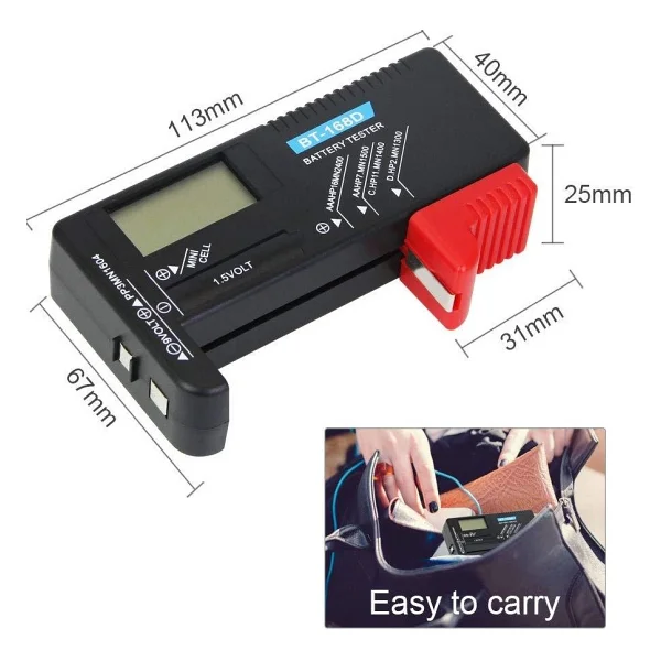 Wellhise BT-168d Lcd Dijital Pil Ölçüm Cihazı Test Cihazı - Görsel 3