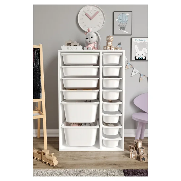 Baby Darling Mdf - Large Duo 14 Sepetli Oyuncak Dolabı - Beyaz - Görsel 5