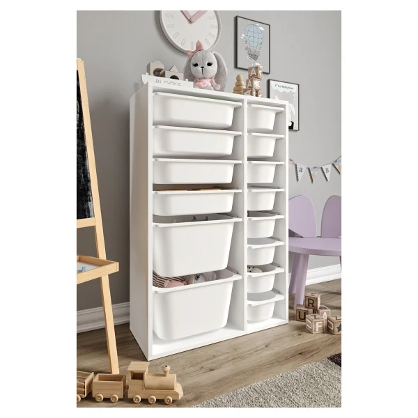 Baby Darling Mdf - Large Duo 14 Sepetli Oyuncak Dolabı - Beyaz - Görsel 2