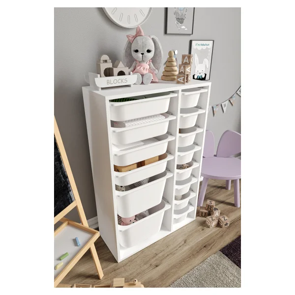 Baby Darling Mdf - Large Duo 14 Sepetli Oyuncak Dolabı - Beyaz - Görsel 3