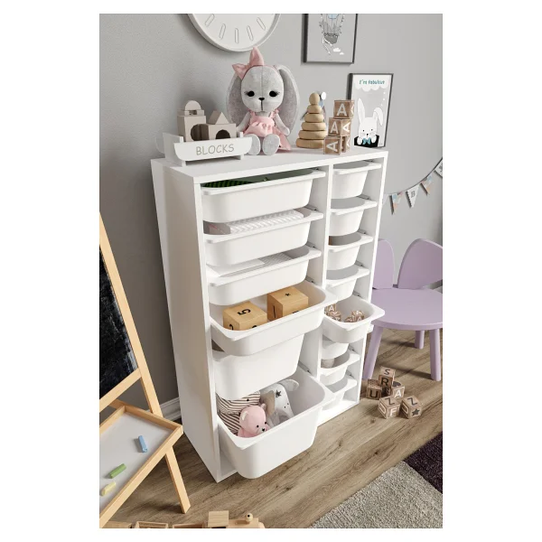 Baby Darling Mdf - Large Duo 14 Sepetli Oyuncak Dolabı - Beyaz - Görsel 4