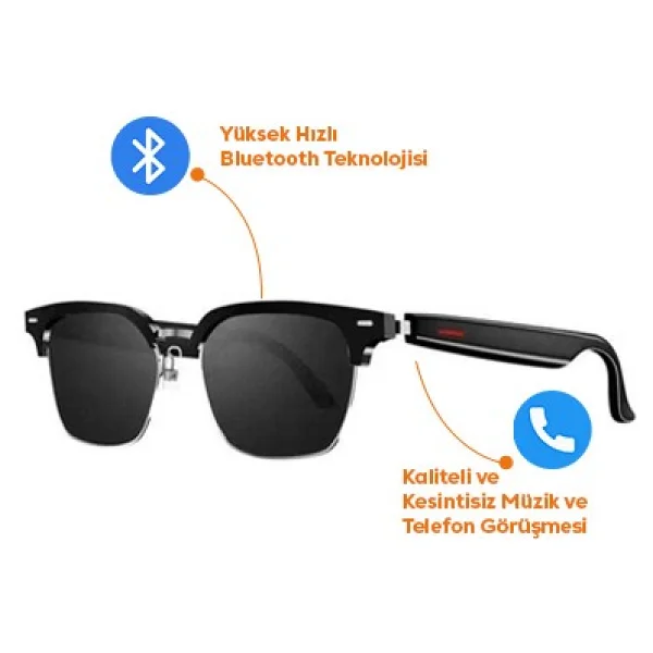 Mlb E13-06 Siyah Kablosuz Bluetooth Uyumlu Akıllı Gözlük - Görsel 4