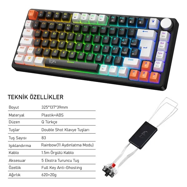 Gameagle Strike Compact Mekanik Klavye Hot Swap Anti Ghosting Türkçe Örgü Kablo Oyuncu Klavyesi - Siyah - Görsel 10
