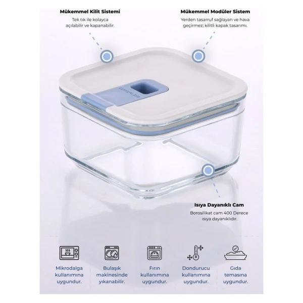 Neoflam Perfect Seal 350 Ml Kare Cam Saklama Kabı - Görsel 6