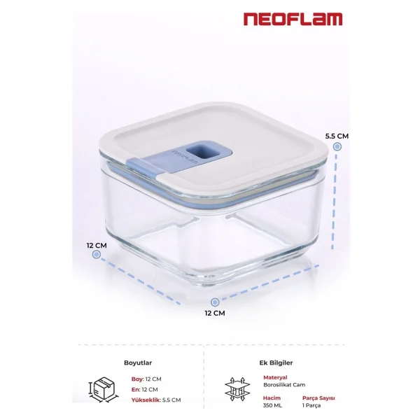 Neoflam Perfect Seal 350 Ml Kare Cam Saklama Kabı - Görsel 3