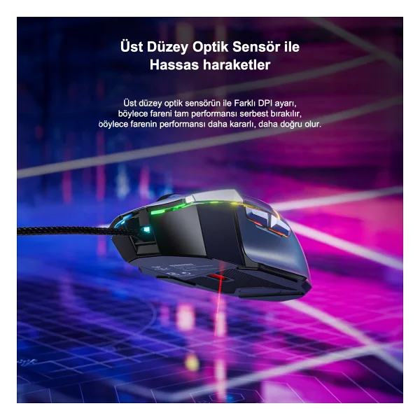 Aula S12 Pro Siyah Makrolu Ergonomik Optik Kablolu Oyuncu Mouse - Görsel 5