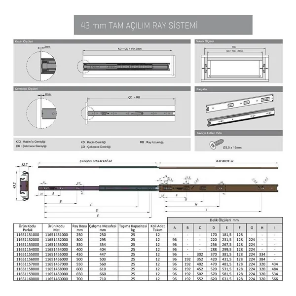 Galvanizli Teleskopik Çekmece Rayı 43x350 - Görsel 2