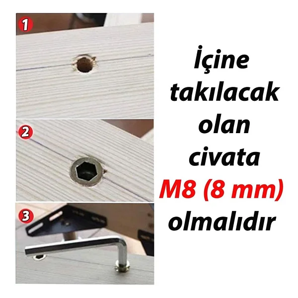 Metal Düz Dişli Dübel Ahşap Dübeli M8 10x15 Diş Çinko Mobilya Bağlantı Ünite Birleştirme (25 Adet) - Görsel 3