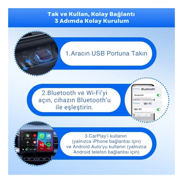 Carlinkit Mini Ultra 2025 Kablosuz Carplay & Android Auto Adaptörü Kablolu Sistemi Kablosuza Çevir Tüm Telefonlar İle Uyumlu - Görsel 4