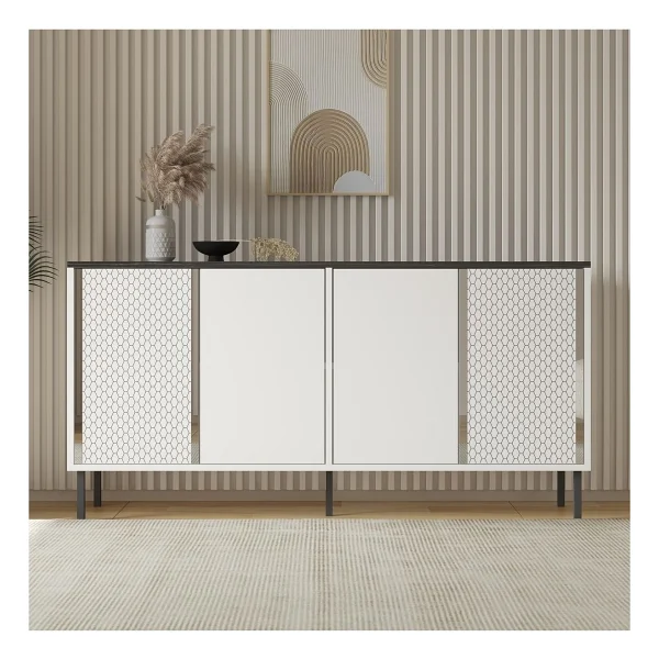 Bertilda Konsol, TV Sehpası, TV Ünitesi, Kahve Köşesi, Banyo Dolabı, Çok Amaçlı Dolap - Beyaz - Siyah - Görsel 2