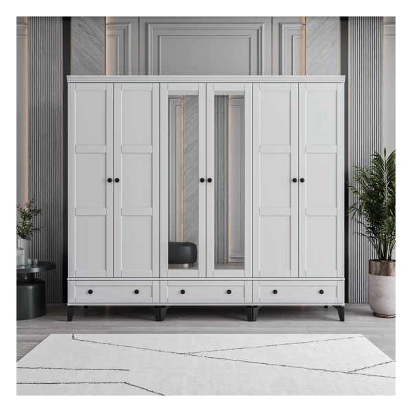 Monzıo Karin 6 Kapaklı Çekmeceli Gardırop Tamamı Mdf - Görsel 10