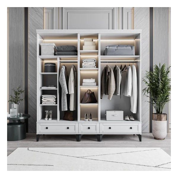 Monzıo Karin 5 Kapaklı Çekmeceli Gardırop Tamamı Mdf (Beyaz) - Görsel 3