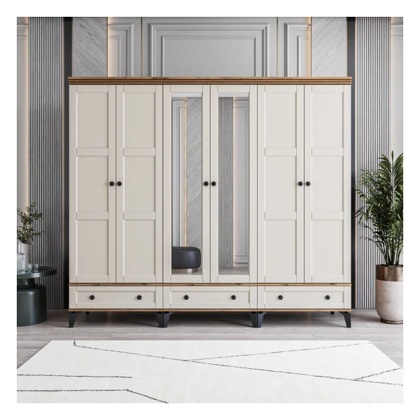 Monzıo Karin 6 Kapaklı Çekmeceli Gardırop Tamamı Mdf - Görsel 9