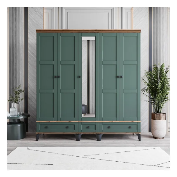 Monzıo Karin 5 Kapaklı Çekmeceli Gardırop Tamamı Mdf (Beyaz) - Görsel 6