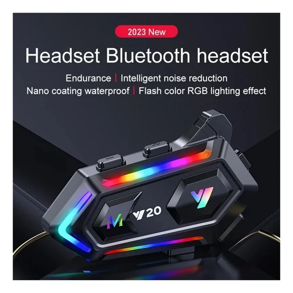2 Adet Y20 2x 1000m Telsiz Mesafeli Özellikli 2 Kişi Bağlantılı Bluetooth Kask Kulaklık Ekranlı Fenerli Mü - Görsel 3