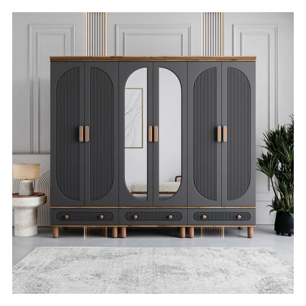 Monzıo Milen 6 Kapaklı Çekmeceli Gardırop Tamamı Mdf (Beyaz) - Görsel 10