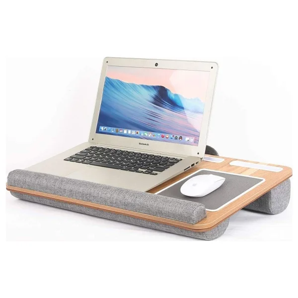 Hodbehod Portatif Laptop Sehpası Tablet Bölmeli Yastıklı Notebook Masası - Y: 24 Cm D: 35 Cm G: 55 Cm - Meşe - Görsel 9