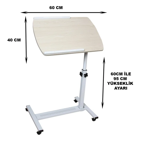 Hodbehod Koltuk Kenarı Yükseklik Ve Eğim Ayarlı Tekerlekli Laptop Sehpası Bilgisayar Masası - Görsel 3