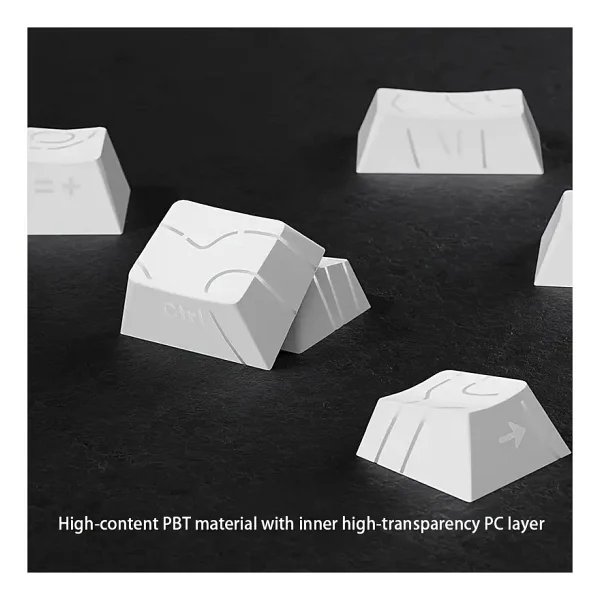 Leaven Mekanik Klavye Kontur Keycaps Seti- 97 Tuş Şeffaf RGB Uyumlu Çizgili Tuş Takımı - Desenli/Beyaz - Görsel 6