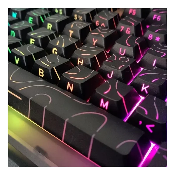 Leaven Mekanik Klavye Kontur Keycaps Seti- 97 Tuş Şeffaf RGB Uyumlu Çizgili Tuş Takımıı - Beyaz - Siyah - Görsel 5