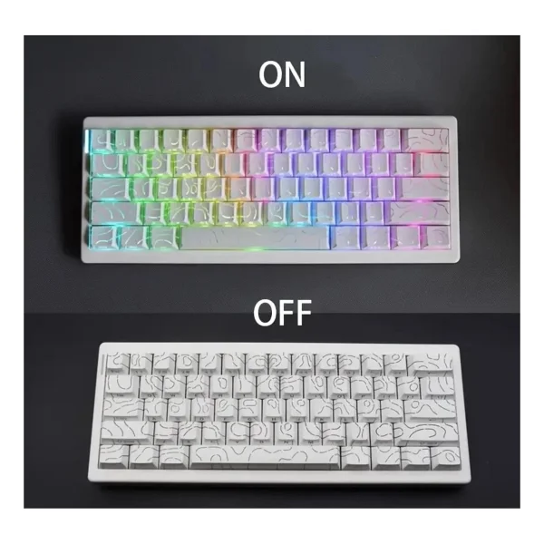 Leaven Mekanik Klavye Kontur Keycaps Seti- 97 Tuş Şeffaf RGB Uyumlu Çizgili Tuş Takımı - Desenli/Beyaz - Görsel 3