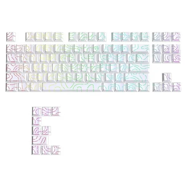Leaven Mekanik Klavye Kontur Keycaps Seti- 97 Tuş Şeffaf RGB Uyumlu Çizgili Tuş Takımı - Desenli/Beyaz - Görsel 4