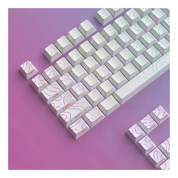 Leaven Mekanik Klavye Kontur Keycaps Seti- 97 Tuş Şeffaf RGB Uyumlu Çizgili Tuş Takımı - Desenli/Beyaz - Görsel 5