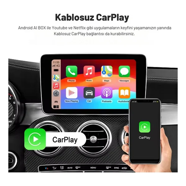 Getalink Yeni Nesil 3in1 Carplay AI Box Youtube,Netflix,GPS,Hareket Halinde Video İzleme - Siyah - Görsel 5