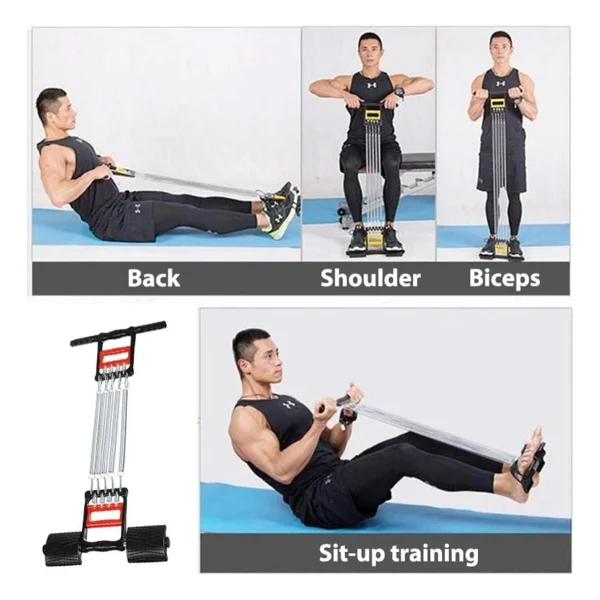 Renkli 5 Dirençli Çelik Yay Spor Aleti El, Ayak Ve Göğüs Egzersiz Seti - Açık Beyaz - Gri - Seçenek 1 - Görsel 7