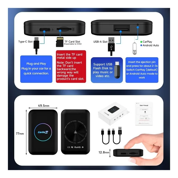 Carlinkit 3in1 Kablosuz Carplay & Android Auto Smart Box 4gb/32gb Netflix & Youtube Destekli Trafikte Futbol Izle Çocuklar Için Çizgi Film Izle - Görsel 9