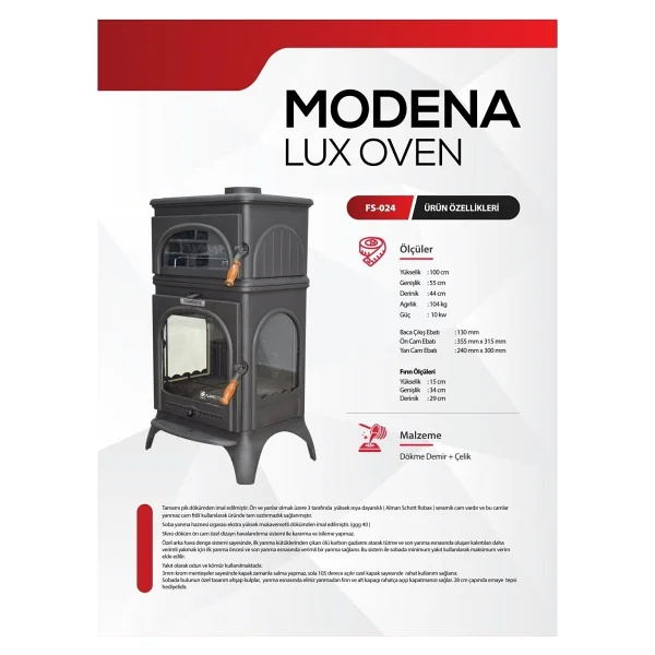 Flame Stove Modena Lüx Oven Fs024 Pik Döküm Soba - Görsel 5