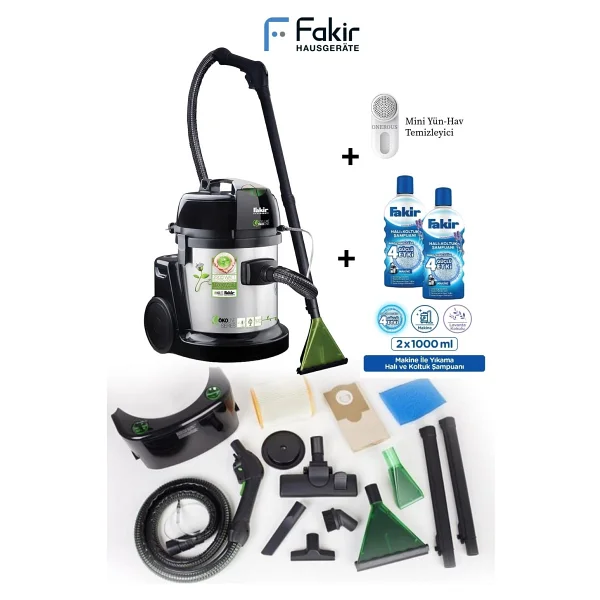 Fakir 1600WAAT Yüksek Performanslı Islak & Kuru Halı Koltuk Süpürme ve Yıkama Makinesi + 2litre Şampuan - Gri - Görsel 8