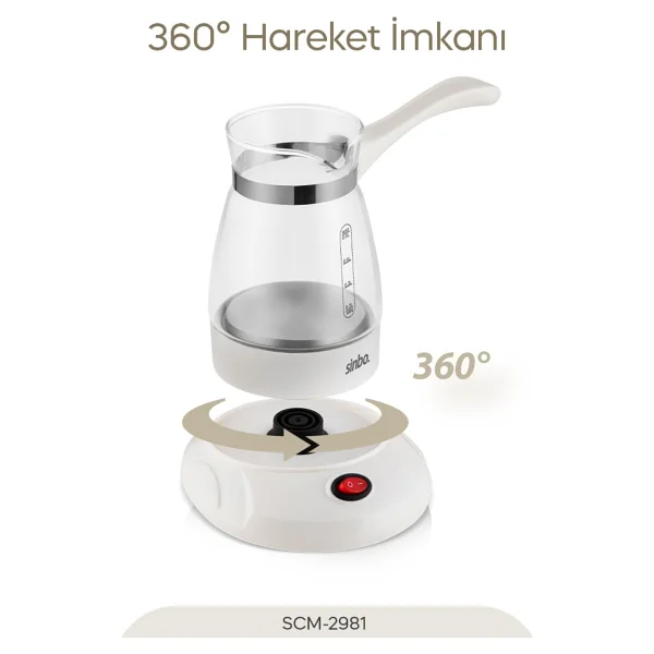 Sinbo Elektrikli Cam Cezve - 500 Ml, 5 Fincan Kapasitesi, Hızlı Kaynatma Özelliği, Isıya Dayanıklı, Şık Beyaz Tasarım - Görsel 4