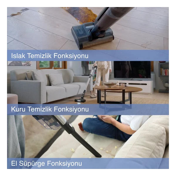 Fakir Pure Clean Wd 9 3in1 Islak Kuru Şarjlı Dikey Süpürge - Görsel 8