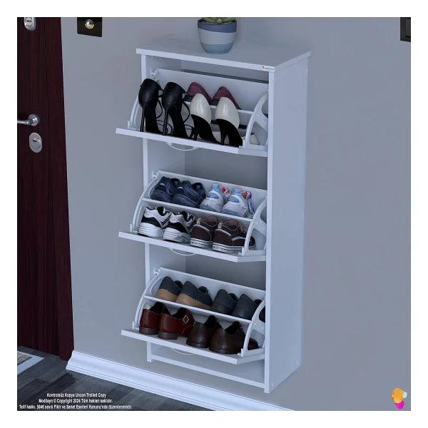 Modilayn West Asma Kapı Önü 52x116x26 Cm'lik 3 Düşer Kapak 6 Göz Bölmeli Ayakkabılık - Görsel 3