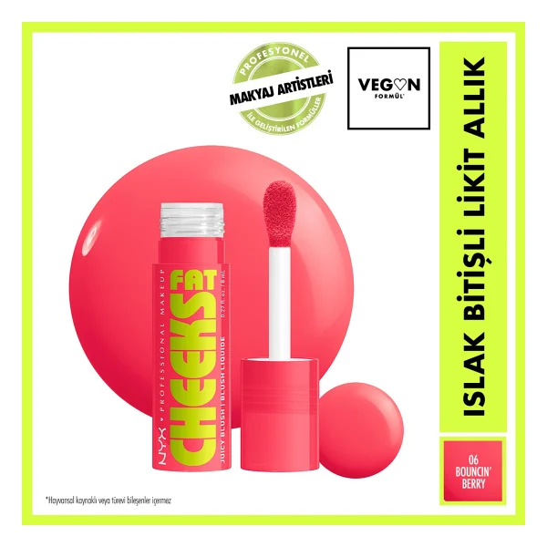 NYX Professional Makeup Likit Allık Bouncin' Berry Islak Bitiş Jumbo Aplikatör ile 24 Saat Nemlendirme - Görsel 9
