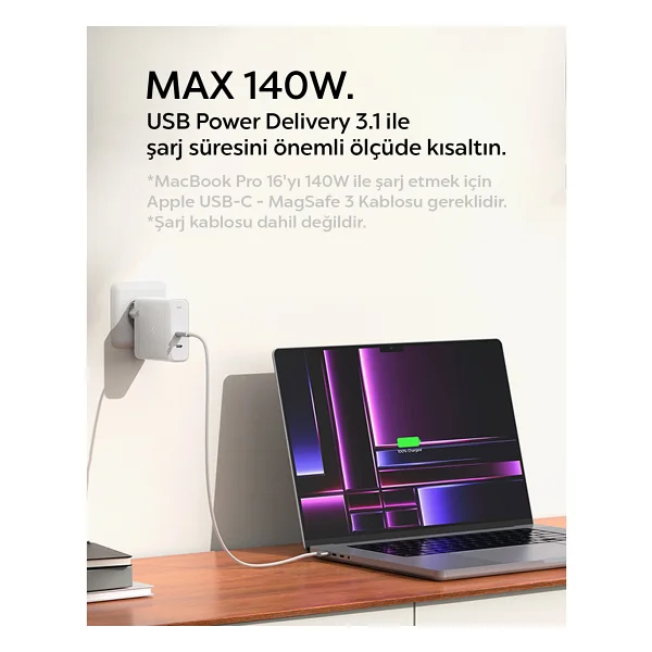 Spigen Ach06033 140 W Type-C Hızlı Şarj Adaptörü - Görsel 5