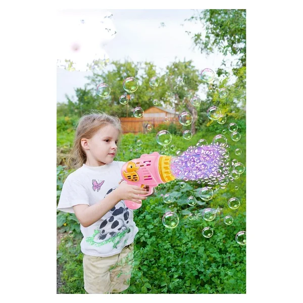 Duck Çok Delikli Pilli Köpük Atan Tabanca Oyuncağı 23 Delikli Bubble Gun (Pembe) - Görsel 4