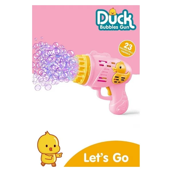 Duck Çok Delikli Pilli Köpük Atan Tabanca Oyuncağı 23 Delikli Bubble Gun (Pembe) - Görsel 2