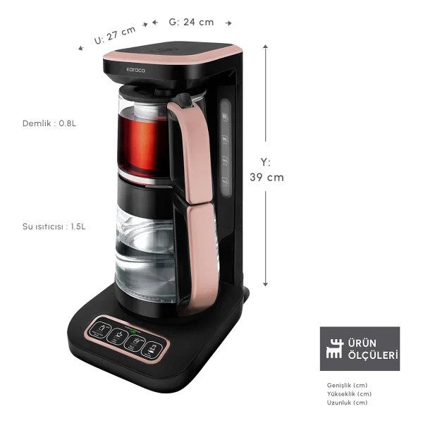 Karaca Çaysever Robotea Pro Connect 4in1 2500 W Rose Gold Konuşan Cam Çay Makinesi - Görsel 2