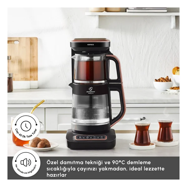 Karaca Çaysever Robotea Pro Connect 4in1 2500 W Rose Gold Konuşan Cam Çay Makinesi - Görsel 3