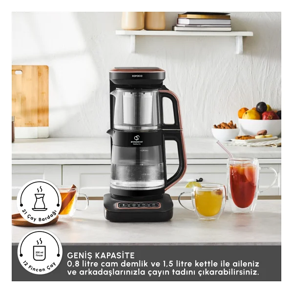 Karaca Çaysever Robotea Pro Connect 4in1 2500 W Rose Gold Konuşan Cam Çay Makinesi - Görsel 4