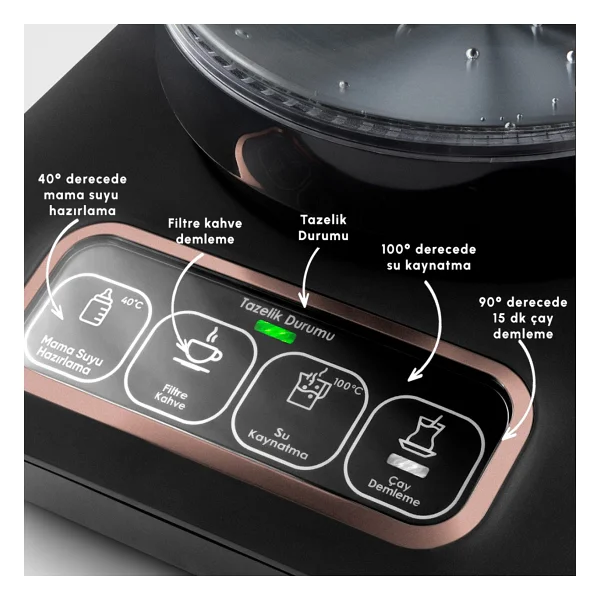 Karaca Çaysever Robotea Pro Connect 4in1 2500 W Rose Gold Konuşan Cam Çay Makinesi - Görsel 5