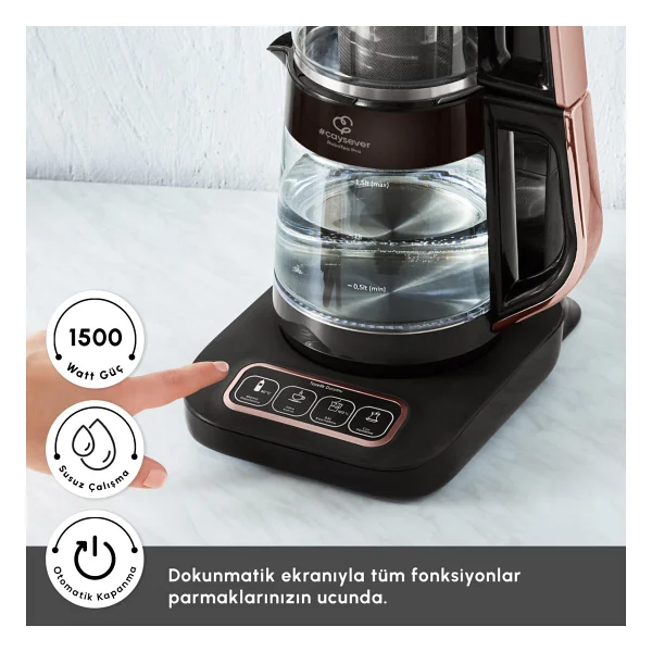 Karaca Çaysever Robotea Pro Connect 4in1 2500 W Rose Gold Konuşan Cam Çay Makinesi - Görsel 7