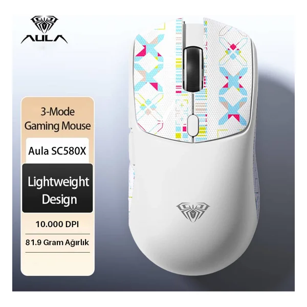 Aula Sc580x Lightweight Beyaz Şarjlı Makrolu Ergonomik Optik Kablolu/Kablosuz Oyuncu Mouse - Görsel 3