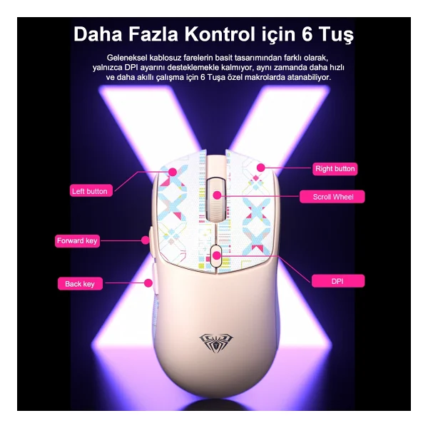 Aula Sc580x Lightweight Siyah Şarjlı Makrolu Ergonomik Optik Kablolu/Kablosuz Oyuncu Mouse - Görsel 5